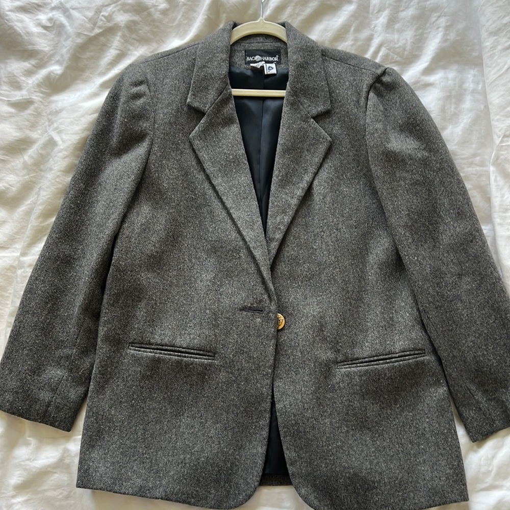 Vintage Oversized Grey Wool Blazer
